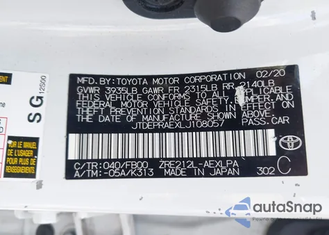 2020 Toyota Corolla Le from USA, damaged, VIN JTDEPRAEXLJ108057